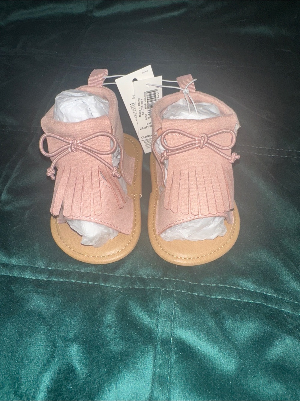 Old Navy Pink Fringe Baby Sandals with Bow Accent